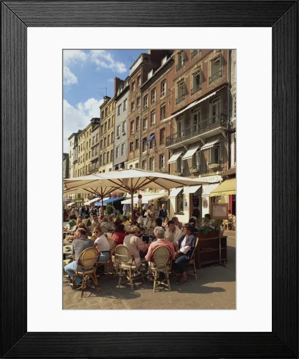 Framed Print : Tourists at tables in the waterfront pavement cafes and open air restaurants in the town of Honfleur, Basse Normandie (Normandy) Framed Print : Tourists at tables in the waterfront pavement cafes and open air restaurants in the town of Honfleur, Basse Normandie (Normandy)