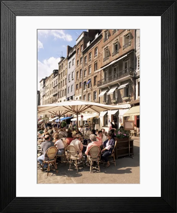 Framed Print : Quayside restaurants, Honfleur, Basse Normandie (Normandy), France, Europe