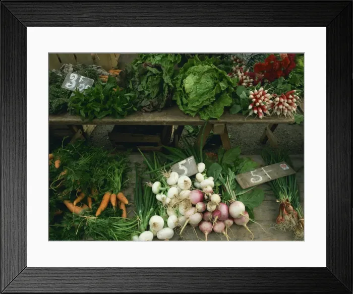Framed Print : Display of salad items and vegetables for sale in a market in Aquitaine, France, Europe Framed Print : Display of salad items and vegetables for sale in a market in Aquitaine, France, Europe