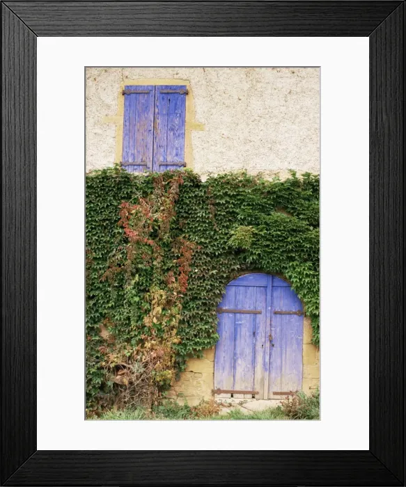 Framed Print : Blue shutters on a house, Rhone Alpes, France, Europe Framed Print : Blue shutters on a house, Rhone Alpes, France, Europe