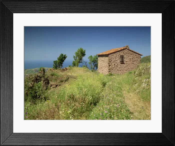 Framed Print : Landscape near Collioure and a small stone building, in Languedoc Roussillon Framed Print : Landscape near Collioure and a small stone building, in Languedoc Roussillon