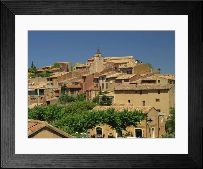 Framed Print : Houses and church tower on the skyline in the village of Roussillon, Vaucluse Framed Print : Houses and church tower on the skyline in the village of Roussillon, Vaucluse