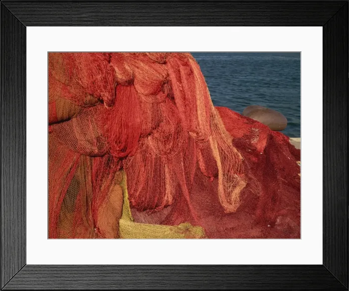 Framed Print : Close-up of a pile of red fishing nets at Port Vendres in Languedoc Roussillon Framed Print : Close-up of a pile of red fishing nets at Port Vendres in Languedoc Roussillon