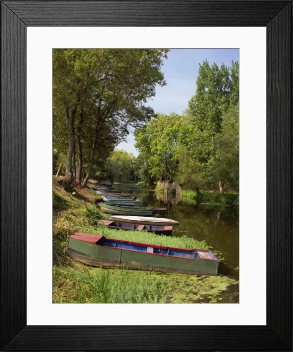 Framed Print : Tranquil scene of boats moored on the banks at Pont St. Martin, Loire Atlantique Framed Print : Tranquil scene of boats moored on the banks at Pont St. Martin, Loire Atlantique