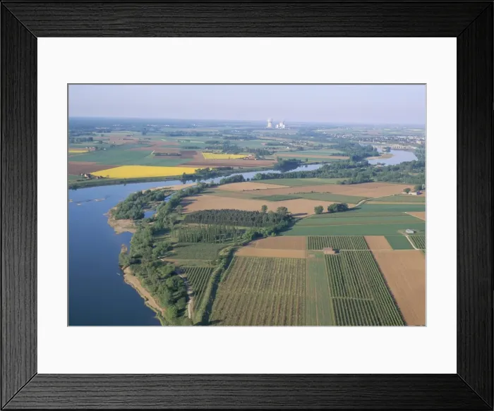 Framed Print : Aerial view of countryside near the nuclear power station of Saint Laurent-des-Eaux