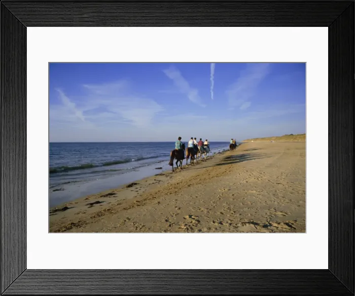 Framed Print : Conche des Baleines, horseriders on beach, Saint Clement village, Ile de Re