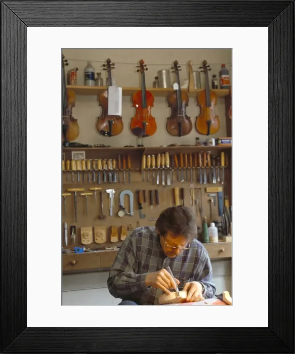 Framed Print : Master guitar maker, Jean-Jacques Pagess workshop, guitar making capital Framed Print : Master guitar maker, Jean-Jacques Pagess workshop, guitar making capital