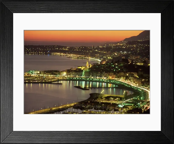 Framed Print : Late evening view over Menton, Alpes Maritimes, Provence, Cote d Azur Framed Print : Late evening view over Menton, Alpes Maritimes, Provence, Cote d Azur