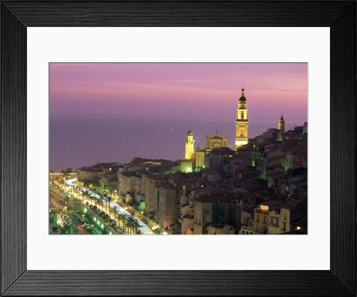 Framed Print : Skyline at dusk, Menton, Alpes Maritimes, Provence, Cote d Azur, French Riviera Framed Print : Skyline at dusk, Menton, Alpes Maritimes, Provence, Cote d Azur, French Riviera
