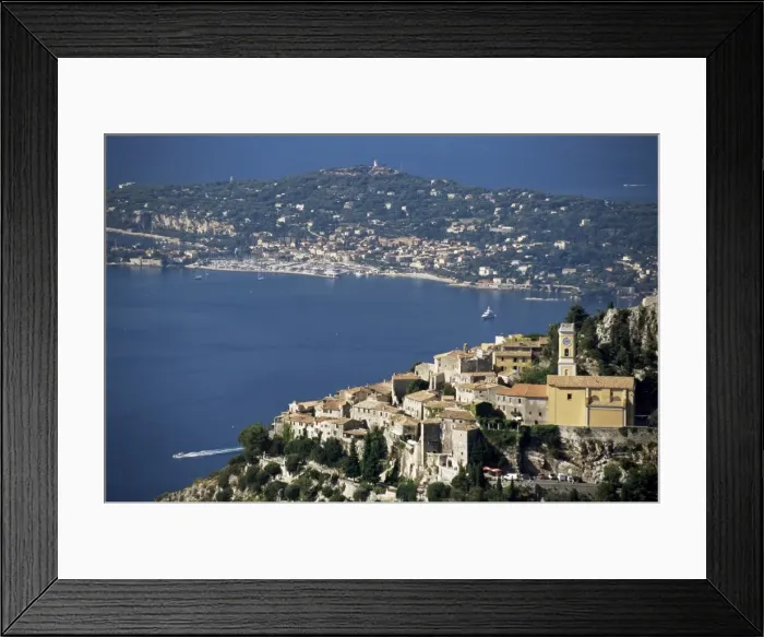 Framed Print : Eze village and Cap Ferrat in background, Alpes-Maritimes, Cote d Azur Framed Print : Eze village and Cap Ferrat in background, Alpes-Maritimes, Cote d Azur