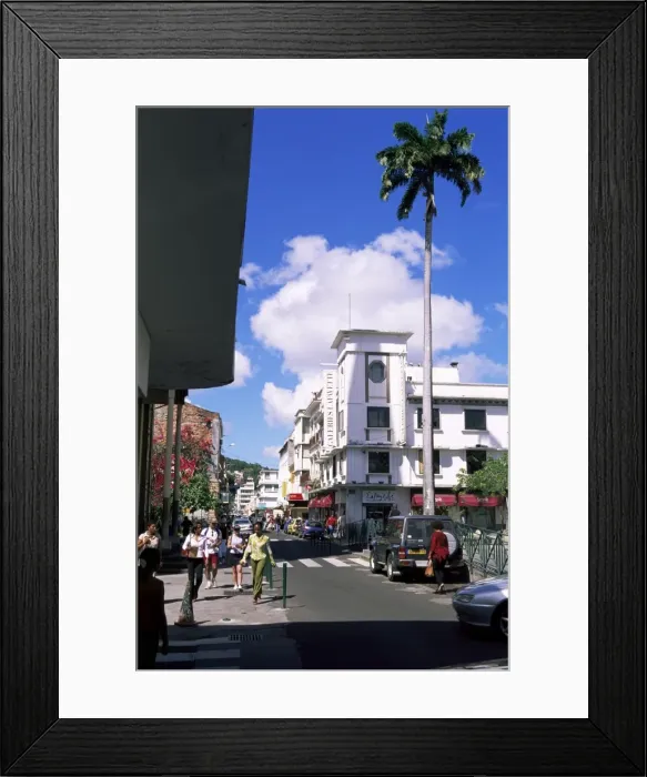 Framed Print : Street scene with Galeries LaFayette in centre of Fort de France, Martinique Framed Print : Street scene with Galeries LaFayette in centre of Fort de France, Martinique