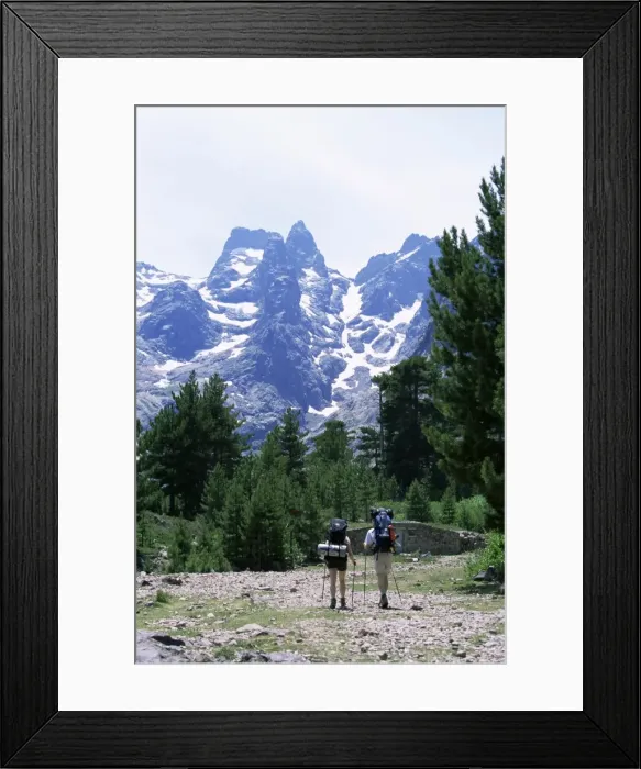 Framed Print : Hikers at Haut Asco, Corsica, France, Europe Framed Print : Hikers at Haut Asco, Corsica, France, Europe
