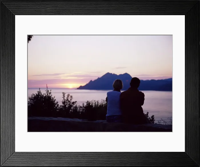 Framed Print : Couple watching sunset near Porto, Corsica, France, Mediterranean, Europe Framed Print : Couple watching sunset near Porto, Corsica, France, Mediterranean, Europe