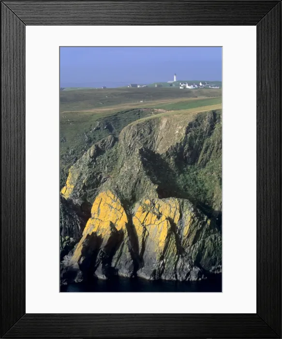 Framed Print : East coast, Haswalls, and village with lighthouse in the distance, Fair Isle Framed Print : East coast, Haswalls, and village with lighthouse in the distance, Fair Isle