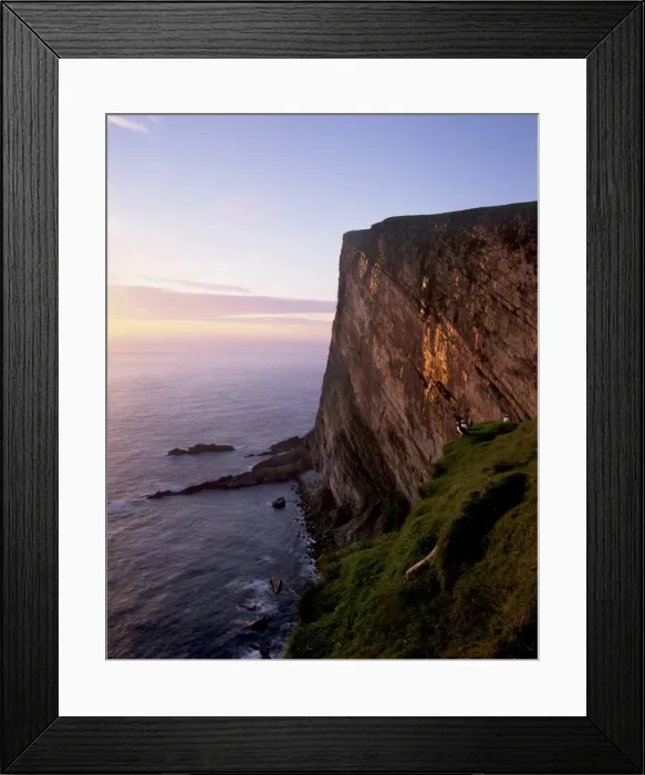 Framed Print : Da Rokness vertical cliff at sunset, with puffins, Foula, Shetland Islands Framed Print : Da Rokness vertical cliff at sunset, with puffins, Foula, Shetland Islands