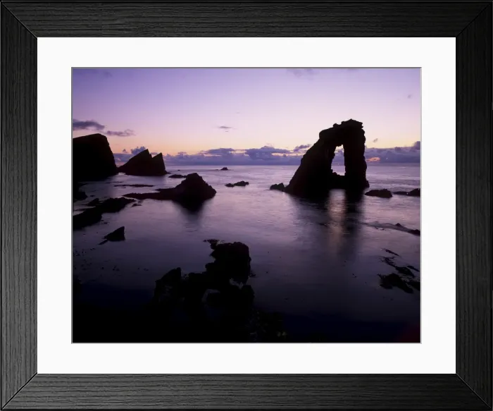 Framed Print : Gaada Stack natural arch, 45 m high, at sunset, Foula, Shetland Islands Framed Print : Gaada Stack natural arch, 45 m high, at sunset, Foula, Shetland Islands