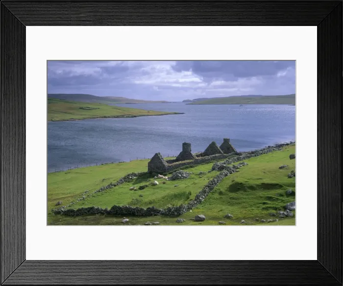 Framed Print : Ruined crofthouse and loch, West Mainland, Shetland Islands, Scotland, United Kingdom Framed Print : Ruined crofthouse and loch, West Mainland, Shetland Islands, Scotland, United Kingdom