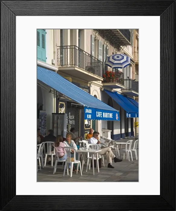 Framed Print : Outdoor dining along waterfront, Cannes, Alpes Maritimes, Provence, Cote d Azur Framed Print : Outdoor dining along waterfront, Cannes, Alpes Maritimes, Provence, Cote d Azur