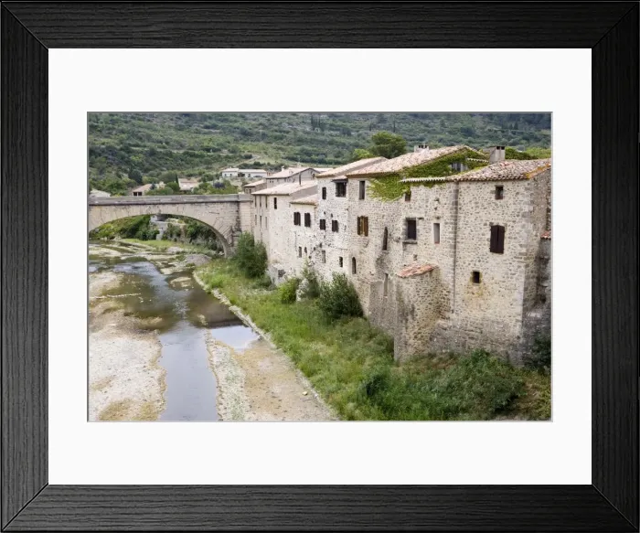 Framed Print : River bed and bridge, Lagrasse, Aude, Languedoc-Roussillon, France, Europe Framed Print : River bed and bridge, Lagrasse, Aude, Languedoc-Roussillon, France, Europe