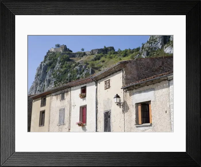 Framed Print : Houses and Cathar castle, Roquefixade, Ariege, Midi-Pyrenees, France, Europe Framed Print : Houses and Cathar castle, Roquefixade, Ariege, Midi-Pyrenees, France, Europe