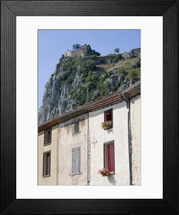 Framed Print : House and Cathar castle, Roquefixade, Ariege, Midi-Pyrenees, France, Europe Framed Print : House and Cathar castle, Roquefixade, Ariege, Midi-Pyrenees, France, Europe
