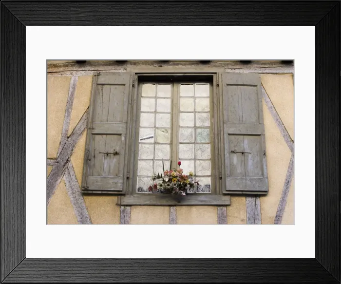 Framed Print : Shuttered window, half-timbered building, Place de la Couverts, Mirepoix Framed Print : Shuttered window, half-timbered building, Place de la Couverts, Mirepoix