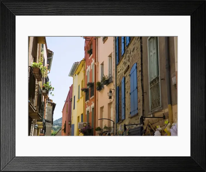 Framed Print : Colourful street, Collioure, Pyrenees-Orientales, Languedoc, France, Europe Framed Print : Colourful street, Collioure, Pyrenees-Orientales, Languedoc, France, Europe