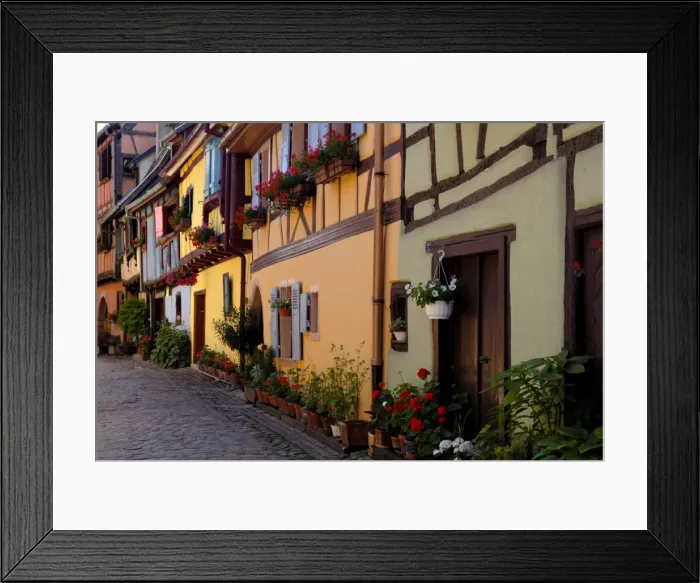 Framed Print : Timbered houses on cobbled street Framed Print : Timbered houses on cobbled street