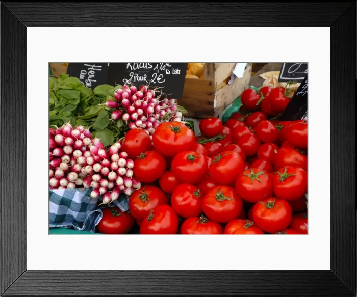 Framed Print : Radishes and tomatoes on a market stall Framed Print : Radishes and tomatoes on a market stall