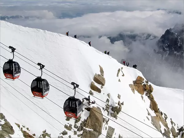 Cable cars approaching Aiguille du Midi summit