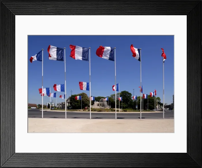Framed Print : French flags and modern sculpture Framed Print : French flags and modern sculpture