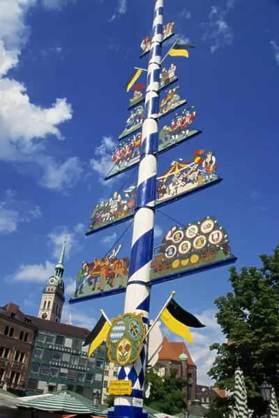 The maypole on the Viktualienmarkt in the city of Munich