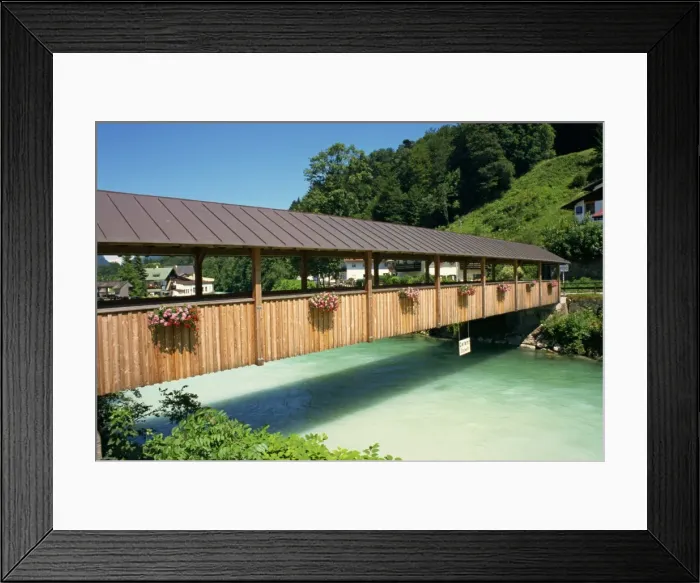 Framed Print : Covered bridge and mountain stream Framed Print : Covered bridge and mountain stream