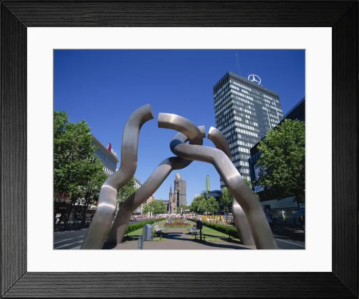 Framed Print : The Remembrance Church seen through modern sculpture Framed Print : The Remembrance Church seen through modern sculpture