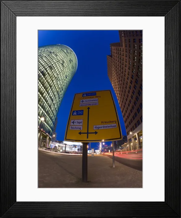Framed Print : Wide angle view of street sign in new urban development Framed Print : Wide angle view of street sign in new urban development