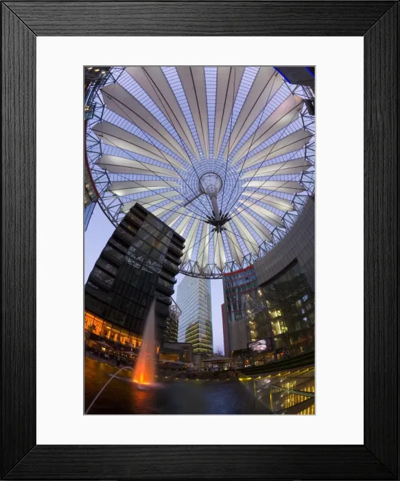 Framed Print : Interior of the Sony Center illuminated at night Framed Print : Interior of the Sony Center illuminated at night