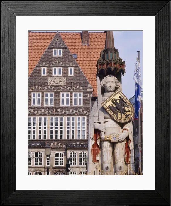 Framed Print : Statue and architecture of the main square, Bremen, Germany Framed Print : Statue and architecture of the main square, Bremen, Germany