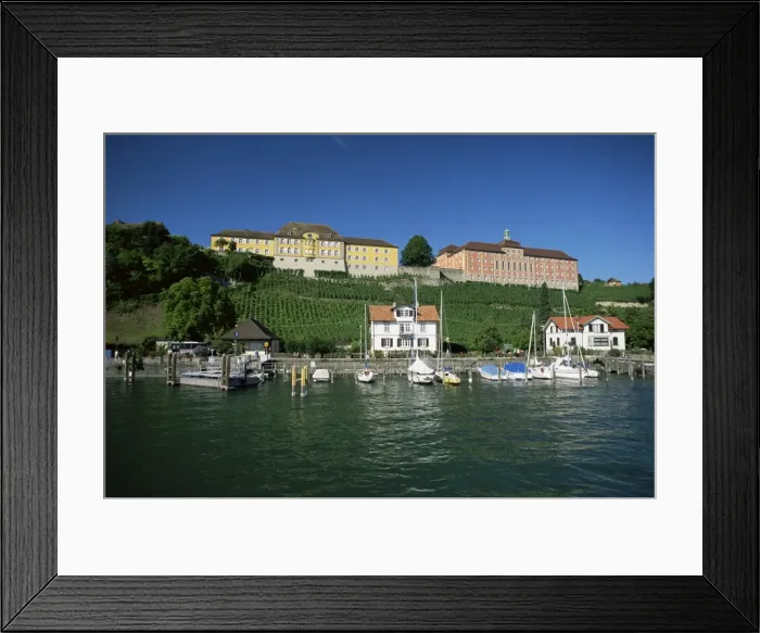 Framed Print : Richly decorated buildings above the harbour on Lake Constance Framed Print : Richly decorated buildings above the harbour on Lake Constance