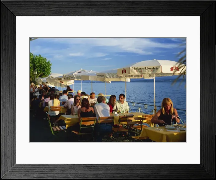 Framed Print : Restaurant terrace overlooking Lake Constance Framed Print : Restaurant terrace overlooking Lake Constance