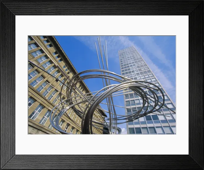 Framed Print : Modern scuplpture below Mannesmann Tower Framed Print : Modern scuplpture below Mannesmann Tower