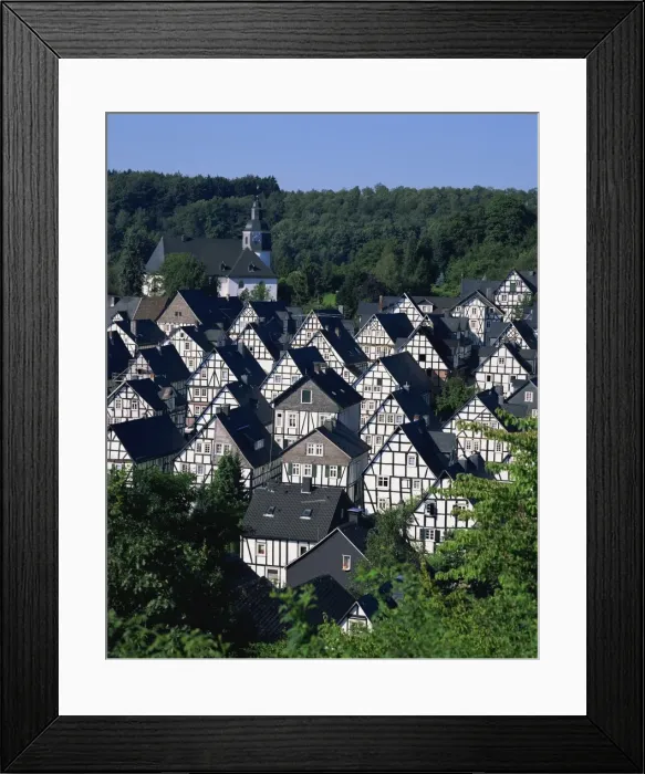Framed Print : Black and white half timbered houses in the old town Framed Print : Black and white half timbered houses in the old town