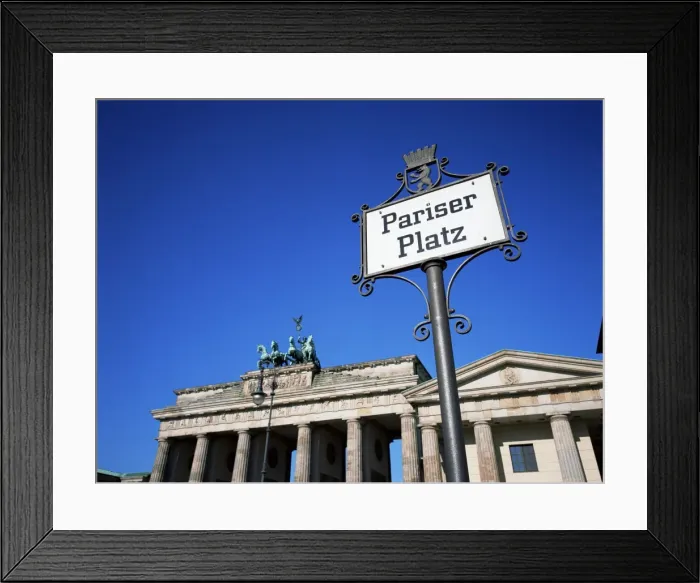 Framed Print : Street sign and Brandenburg Gate
