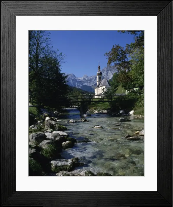 Framed Print : River running past the church in Ramsau Framed Print : River running past the church in Ramsau