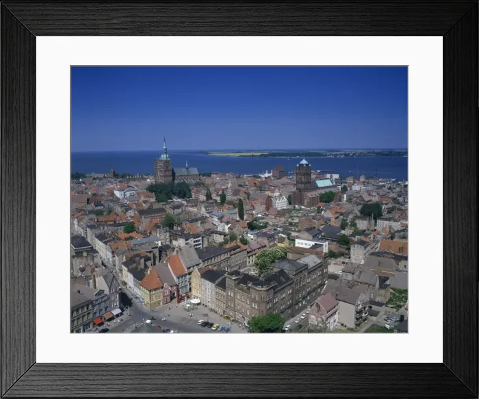 Framed Print : Panorama over the houses and churches of the town of Stralsund Framed Print : Panorama over the houses and churches of the town of Stralsund