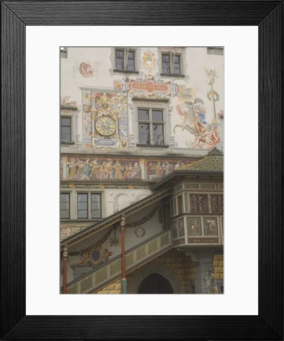 Framed Print : Gable detail with murals and stairway Framed Print : Gable detail with murals and stairway