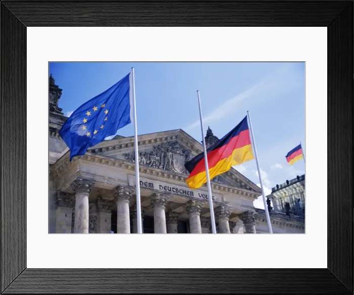 Framed Print : Exterior of the Reichstag building and flags Framed Print : Exterior of the Reichstag building and flags