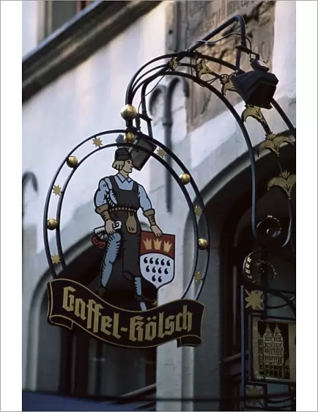 Decorated sign of locally produced beer called Gaffel