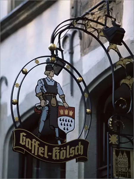 Decorated sign of locally produced beer called Gaffel