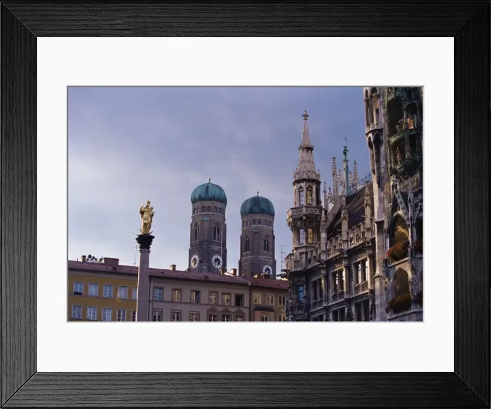 Framed Print : Frauenkirche towers and Mariensaule (St Framed Print : Frauenkirche towers and Mariensaule (St