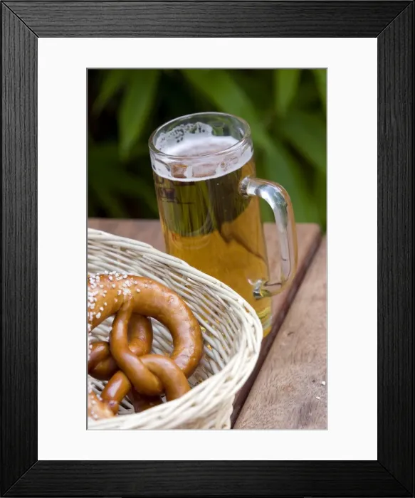 Framed Print : Beer and pretzels